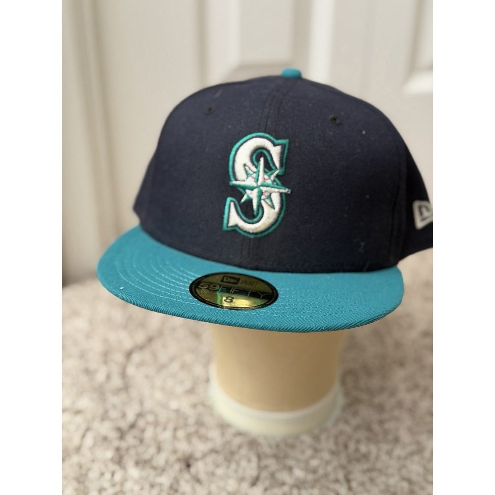 Seattle Mariners New Era 59FIFTY Navy Teal Fitted Hat Sz 8 New